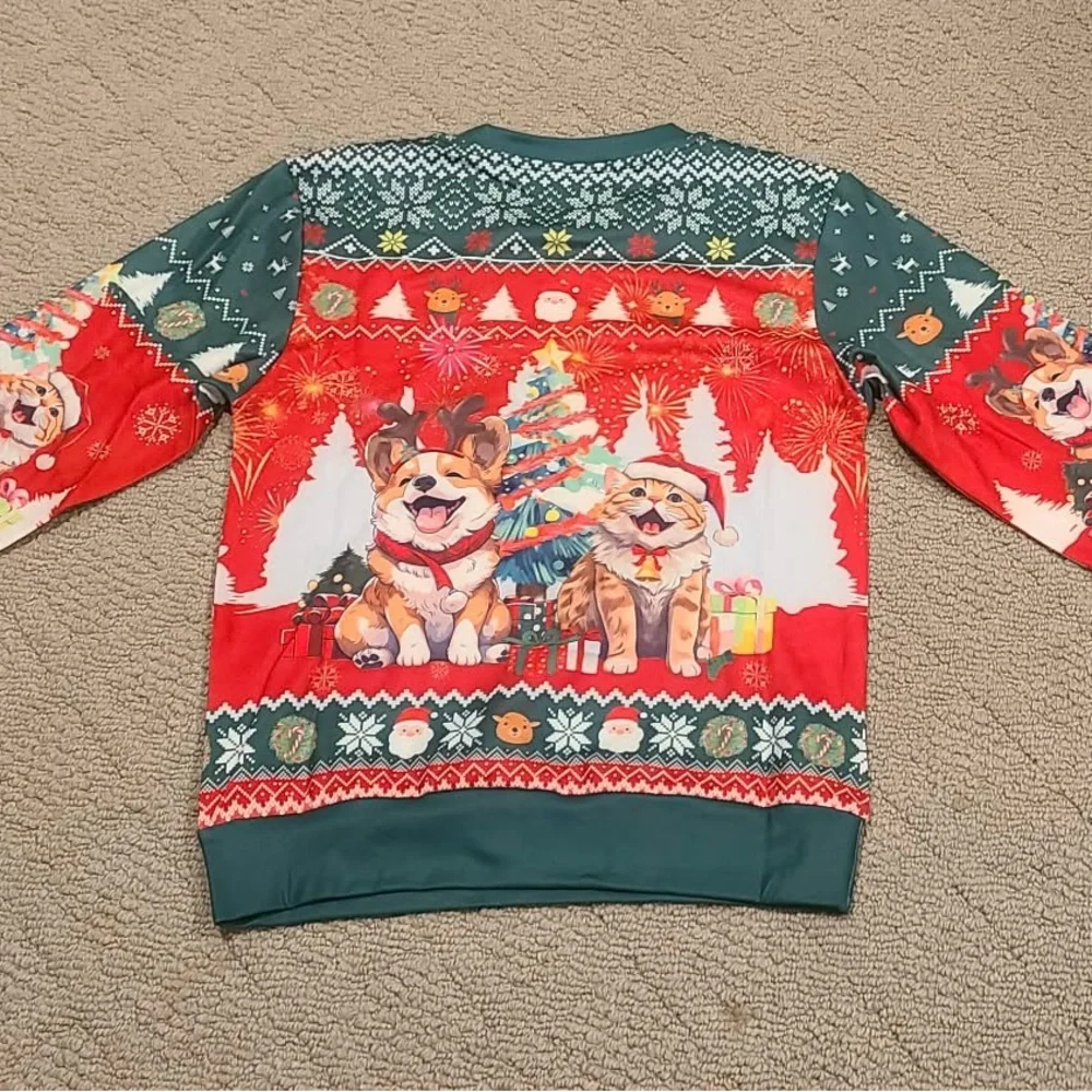 Holiday Pets Crewneck Sweatshirt - Green & Red UNISEX KIDS Christmas Pullover